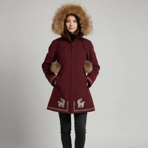 Wool Parka Real Fur Trim & Poms